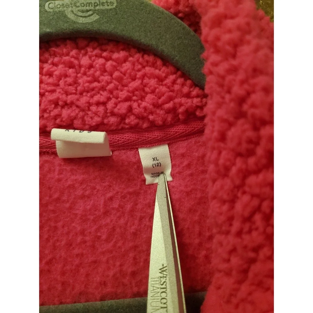 Gap Kids fleece Pullover Sweater sz XL 12 Bright Hot pink long sleeve pockets‎
